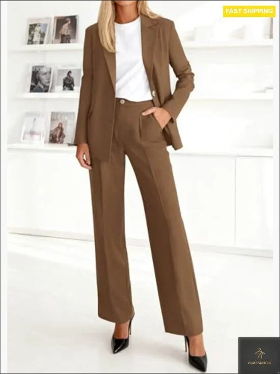 Oversized Blazer Wide Leg Pantsuit Professional Work Office Business Casual - Picture 5 of 7
